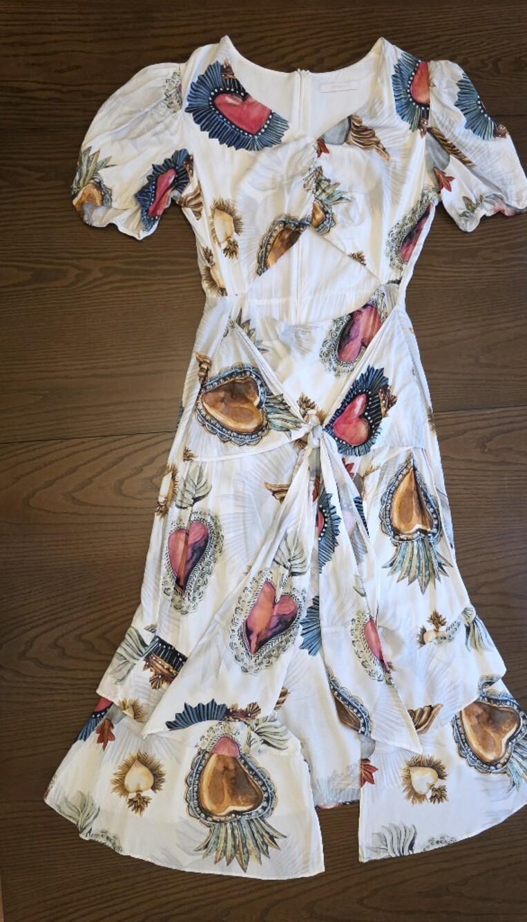 Lez a Lez Tropical Cutout Midi Dress asymmetrical Boho Chic Resort Short Sleeve - Picture 2 of 9